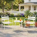 Set 3 Pezzi Bistrò Tavolino 50x50x50 cm in Vetro e 2 Sedie a Doghe in Acciaio Bianco      