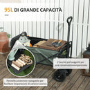 Carrello da Giardino 125x48x78-102 cm da 95L Pieghevole in Acciaio e Poliestere Verde 