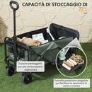 Carrello da Giardino 114x46x65-92 cm Capacità 72L Pieghevole con Pannello Apribile in Acciaio e Poliestere Verde 