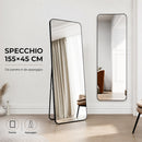 Specchio da Terra e da Muro Rettangolare 155x45 cm a Figura Intera in Alluminio Nero      