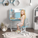 Banco Scuola per Bambini con Piano Inclinabile con Sedia Altezza Regolabile Blu 