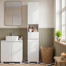 Mobiletto Bagno Alto Lucido 30x30x170 cm con Cassetto e Ripiani Regolabili in MDF      