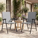 Set di 2 Sedie 58x62x97 cm Pieghevoli con Schienale Alto e Braccioli in Acciaio e Tessuto Grigio Chiaro      