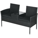 Divanetto per Esterni 2 Posti con Tavolino da Caffè 137x59x82 cm in Acciaio e Rattan PE Nero
