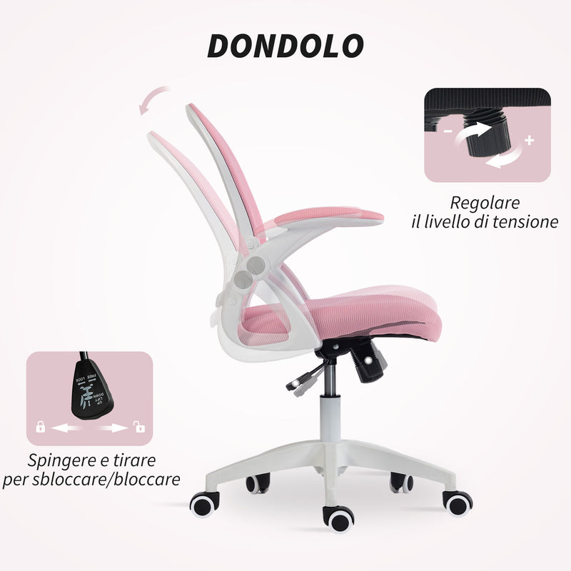 Sedia da Ufficio Ergonomica e Regolabile 65.5x61.5x88-97.5 cm con Schienale a Rete e Seduta Imbottita Rosa      