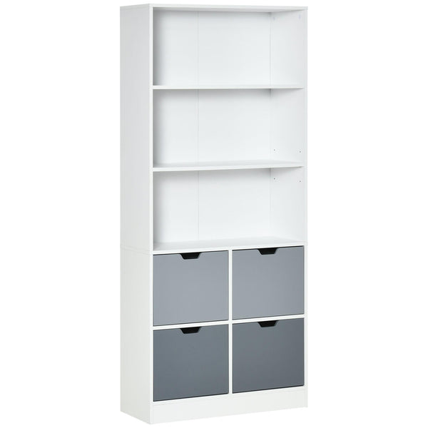 Libreria 4 Cassetti 3 Ripiani 76x30x173 cm in MDF e Truciolato Bianco e Grigio sconto
