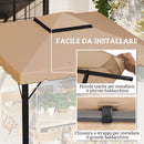 Tetto per Gazebo 300x300 cm a 2 Livelli con 8 Fori di Drenaggio in Poliestere Cachi      