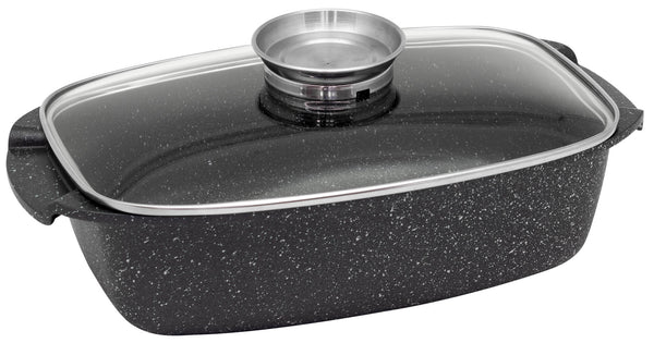 sconto Rostiera 32x20 cm in Alluminio Pressofuso Antiaderente con Coperchio Collection Grigio Marmorizzato