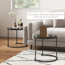 Set 2 Tavolini da Salotto Rotondi Sovrapponibili con Vassoio rimuovibile Nero 