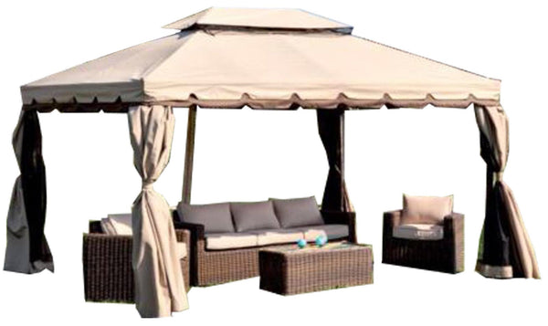sconto Gazebo da Giardino 3,6x4,8m in Alluminio con Zanzariera Bauer Ecrù