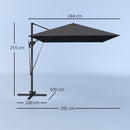Ombrellone da Giardino a Braccio 244x244x255 cm Girevole a 360° Grigio Scuro  