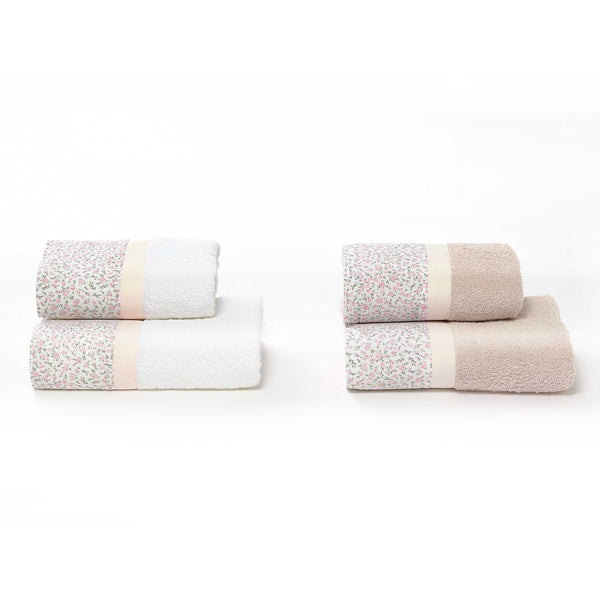 sconto Set Spugna 4 Pezzi Asciugamani Viso + Ospite con Balza Stampata Garrini Emily Rosa