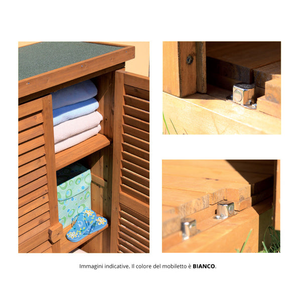 sconto Armadio Mobile Mobiletto da Giardino in Legno 3 Ripiani e 2 Ante per Esterno Bianco
