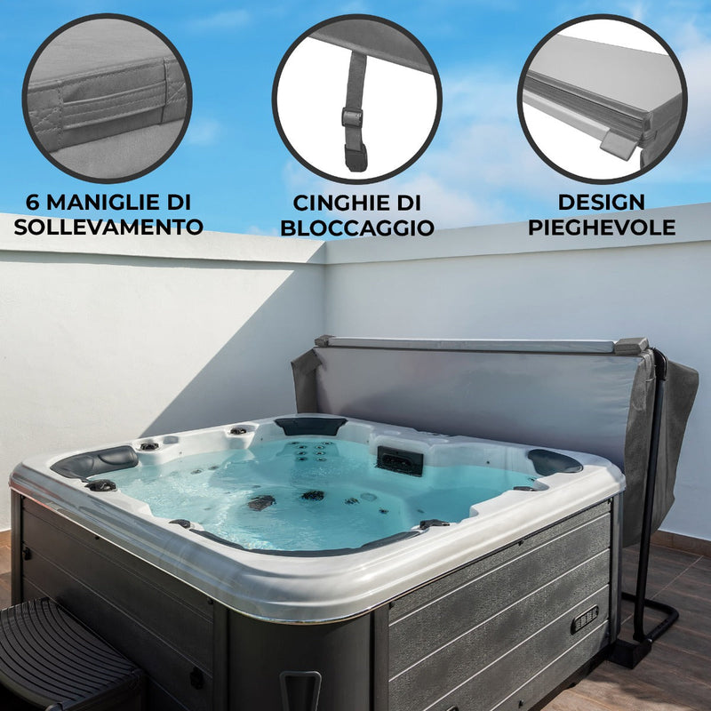 Telo Copertura per Vasca Idromassaggio 220x220x10 cm Design Pieghevole con Maniglie e Cinghie Grigio  
