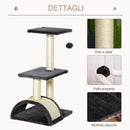 Albero Tiragraffi per Gatti 3 Livelli 40x35x72 cm Piattaforme Arco e Palline in Sisal e Peluche Grigio