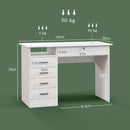 Scrivania Moderna 5 Cassetti con Serratura e 2 Chiavi 110x50x76 cm in Truciolato Bianco