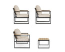 Set 4 Pezzi Salotto da Giardino con Divano 2 Poltrone e Tavolino in Alluminio e Polywood Leandro Antracite e Beige