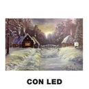 Quadro con led legno case innevate multicolor rettangolare cm 60x40xh1,8