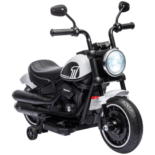 Moto Elettrica per Bambini 76x42x57 cm con Rotelle e Fanale 6V Bianco e Nero online