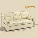 Divano 3 Posti 190x83x90 cm con Imbottitura Spessa Tasca Laterale e 2 Cuscini in Finta Pelle Beige      
