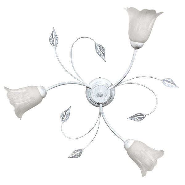 sconto Plafoniera 3xE14 Montatura Bianco Argento Vetro Spugnato Bianco E-Energy Teresa
