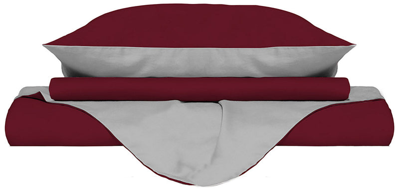 Copripiumino con Sacco e Federe Doubleface Bordeaux\/Grigio Chiaro Varie Misure