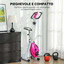 Cyclette Pieghevole Magnetica a 8 Livelli 97x43x110 cm con Display LCD Rotelle e Sellino Regolabile in Acciaio Rosa e Bianco      