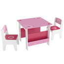 Set Tavolo con 2 Sedie per Bambini 3-8 Anni Tavolino con Scaffale in Legno MDF con Disegni a Cuori Rosa      