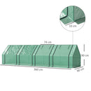 Mini Serra da Giardino 360x90x90 cm a 4 Porte Arrotolabili con Copertura Allungata in Acciaio e PE Verde      
