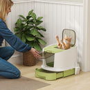 Lettiera Chiusa per Gatti a 2 Porte 40,5x52,5x42,5 cm con Vassoio Estraibile Paletta e Filtri Verde e Bianco   