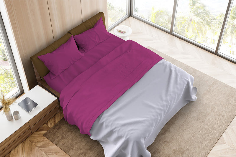 Set Lenzuola Matrimoniale Sopra Sotto e Federe Tinta Unita Fucsia
