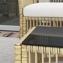 Set Salotto da Giardino in Rattan sintetico Tavolino 3 Poltrone con Divano con Cuscini Naturale