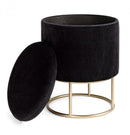Sgabello Contenitore Polina Tondo Nero Imbottito in Tessuto effetto Velluto