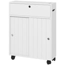 Mobile Bagno Stretto 52x17x67 cm con Ruote Ante Scorrevoli Ripiani Regolabili e 2 Fori per Carta Igienica Bianco      