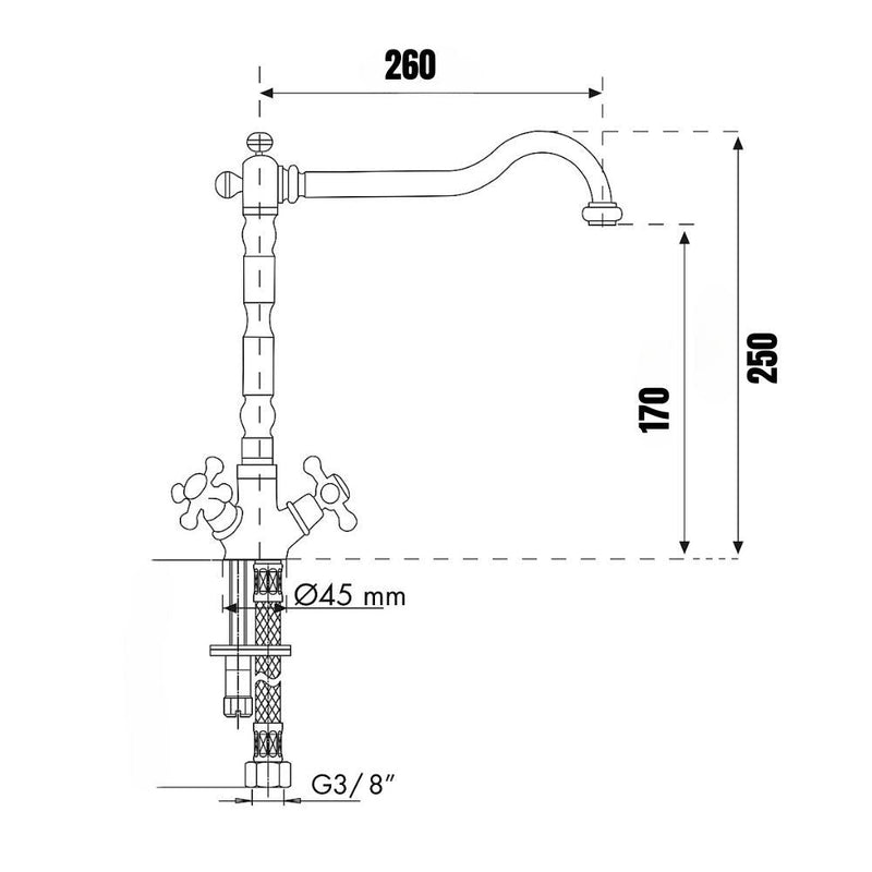 Rubinetto Cucina Miscelatore Doppio Comando Girevole Lavello in Ottone Paini Nostalgia Barocco Oro