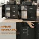 Mobile 60x40x56 cm con 3 Cassetti Mensola Regolabile Supporto Stampante e Serratura in Truciolato Nero      