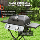 Barbecue a Gas Portatile Design a Valigia 101x50x102 cm con 2 Bruciatori e 2 Tavolini in Acciaio Nero  