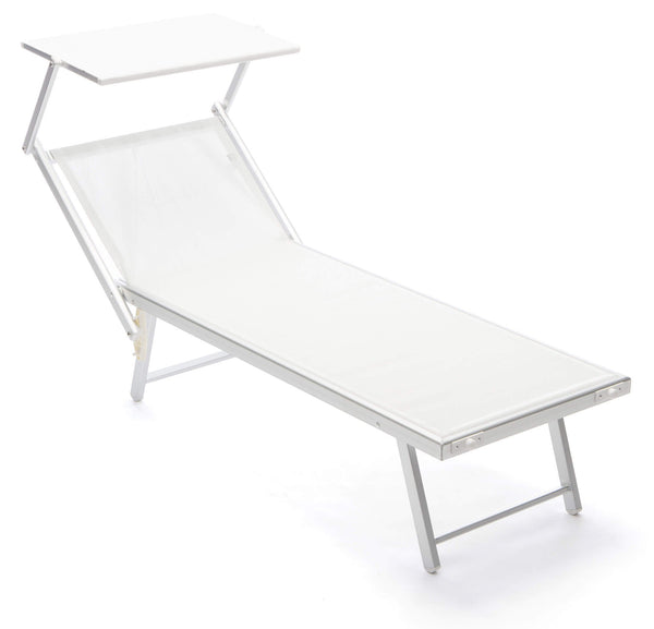 online Lettino Prendisole da Giardino 183/190x61x38 cm in Alluminio e Textilene Bianco