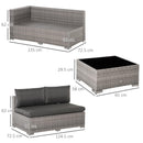 Set Salotto da Giardino Divano 2 Poltrone e Tavolino in Rattan Polietilene Grigio