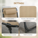 Sdraio da Giardino Pieghevole 185x58x30 cm con Schienale Reclinabile su 5 Posizioni e Cuscino in Tessuto a Rete e Acciaio Beige      