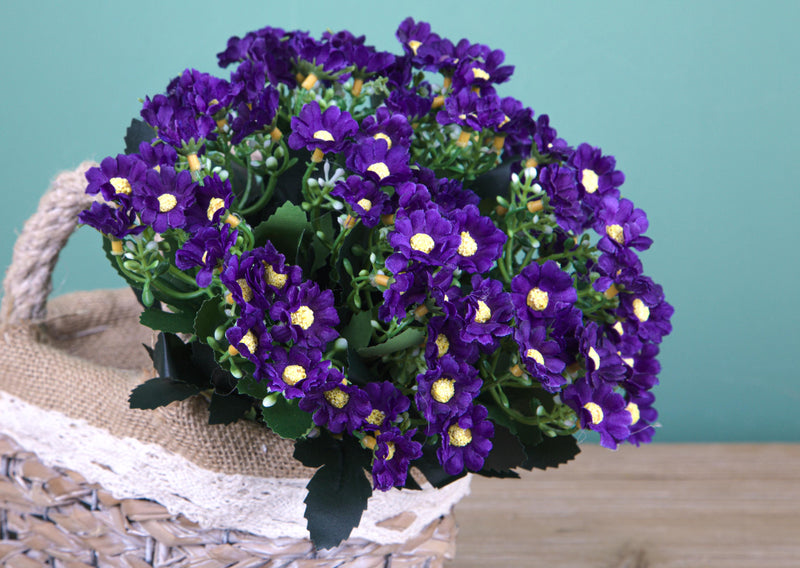 Set 4 Bouquet Artificiali di Cineraria Composto da 34 Fiori Artificiali Altezza 34 cm Viola