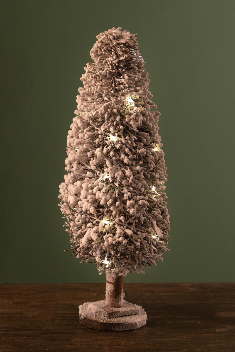 Set 2 Alberi innevati Slim con 20 Led H50 cm Marrone