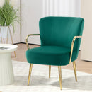 Poltrona Stile Retrò Braccioli e Gambe Dorate in Velluto Verde  