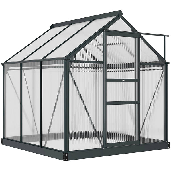 prezzo Serra in Policarbonato e Alluminio con Porta Scorrevole 1,9x1,9x2m Presa d'Aria e Grondaia Grigio