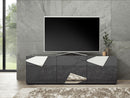 Mobile TV Moderno 3 Ante con Serigrafie e Specchi Vittoria 180,5x40,5x56,5 cm Grigio Laccato Lucido