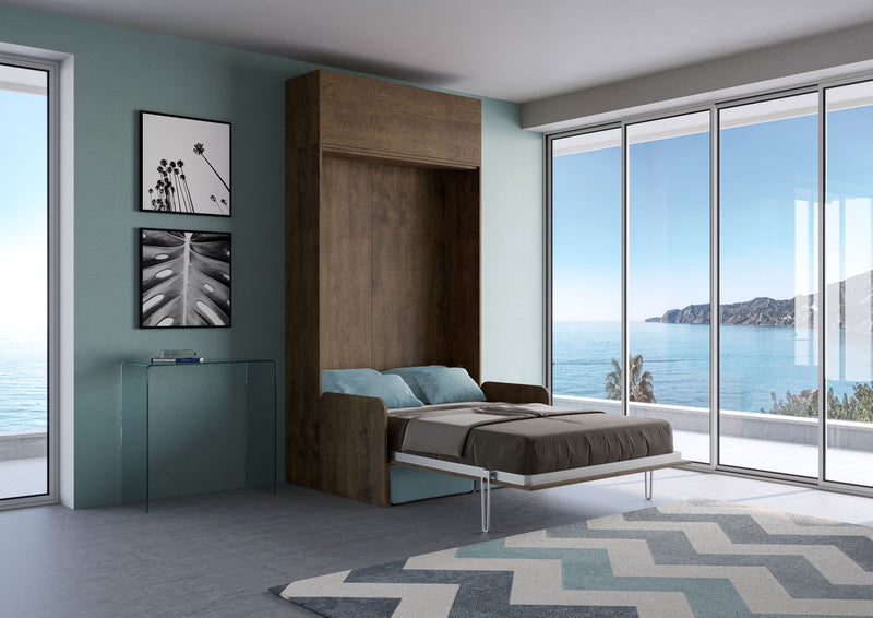 Letto Matrimoniale Francese A Scomparsa 140 Kentaro Con Divano E Pensile Noce e Azzurro      