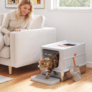 Lettiera Gatti Chiusa XL 90 L 60x40x40 cm con Coperchio Gradino Paletta e Bordi Alti in Acciaio Inox e ABS Grigio Chiaro      