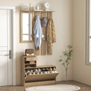 Mobile Guardaroba per Ingresso con Specchio Appendiabiti e Scarpiera Regolabile 90x24x177 cm Quercia  