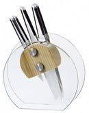 Ceppo in Vetro Temprato e Legno con 5 Coltelli Marte Alexander Crystal Rubino