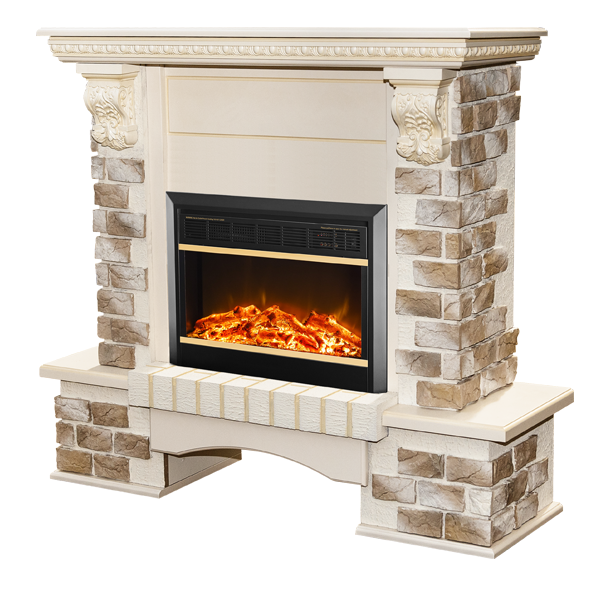 Camino Elettrico da Pavimento 109x110x33 cm Effetto Fiamma 1500W Topaz & Mars Avorio sconto